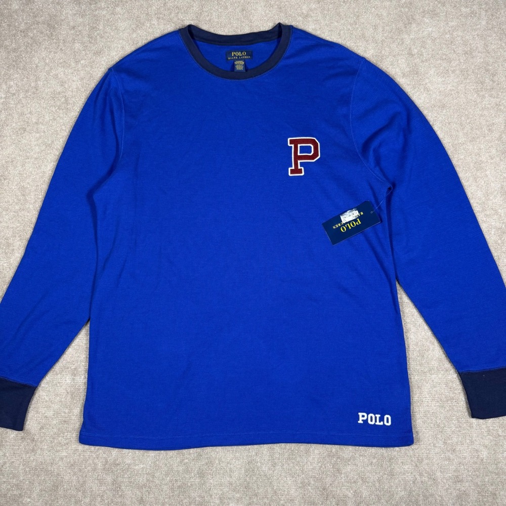 Polo Ralph Lauren Men Sz XL Blue Waffle Knit Patch Preppy Thermal Sleepwear NWT
